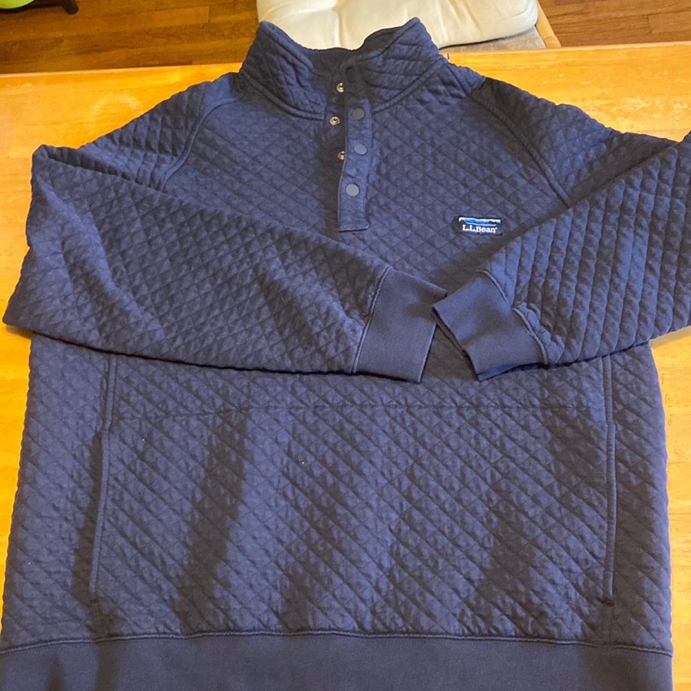 LL bean mens quilted sweatshirt mock neck, navy, XL